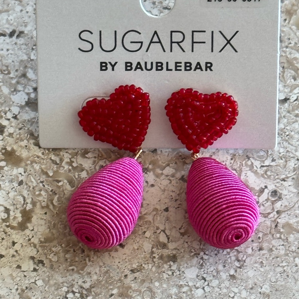 VALENTINE JEWELS! Red heart pierced earrings with hot pink drops. Brand new!